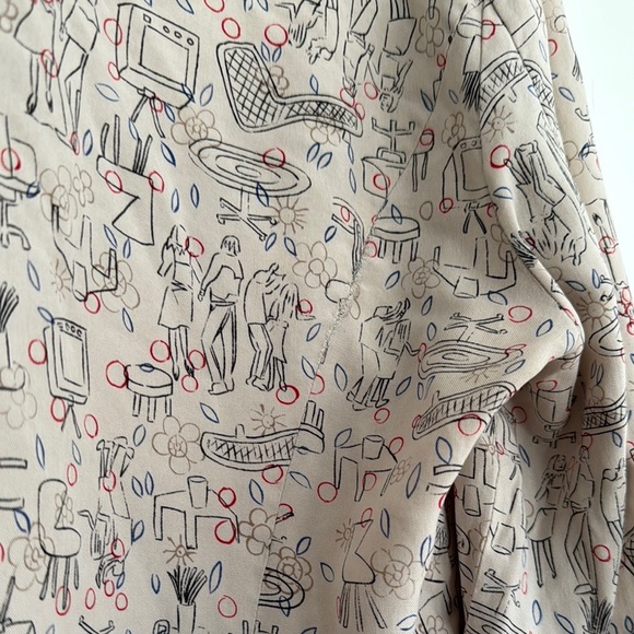 Sag Harbor 100% Silk Cream Decor Patterned Women's Top - Picture 10 of 10